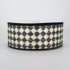 2.5" Harlequin wired ribbon black cream canvas court jester diamond
