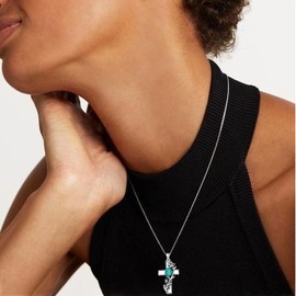 DOLIOX Genuine Turquoise Cross Pendant Necklace, Sterling Silver Native American Boho Vintage Necklace Western Jewelry Birthdays Gift for Women