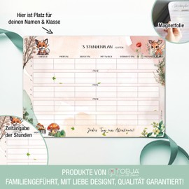 TOBJA Magnetic Timetable for Primary School Students - Cute Forest Dweller Design | Timetable Wipe Clean Boys & Girls | Timetable 1st Class