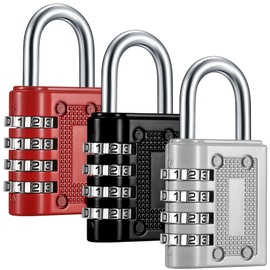 3 Pcs Combination Padlocks, 4 Digit Combination Padlocks Lock, Heavy Duty Metal Padlocks with Code Waterproof for Outdoor Gate Shed School Gym Locker Combination Padlocks, Black/Silver/Red