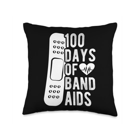 100 Days Of Band Aids Bandage Milestone Celebration School N Throw Pillow