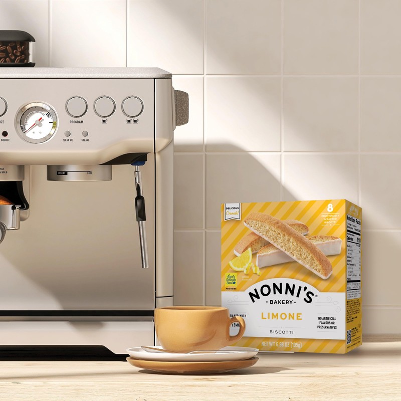 Nonni's Bakery Limone Biscotti Cookies, Individually Wrapped Coffee and Tea
