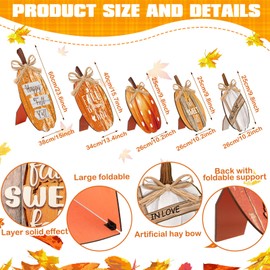 5 Pcs Fall Decorations for Home Fall Large Outdoor Wood Pumpkin Porch Sign Thanksgiving Yard Decor Welcome Pumpkin Standing Sign for Home Front Door Kitchen Yard Garden