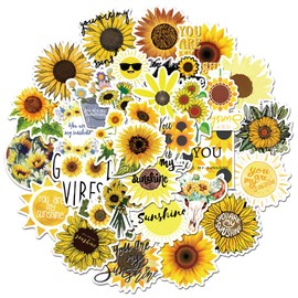 Cute Sun Flower Stickers for Water Bottles 50 pcs, Waterproof Vinyl Fresh Stickers for Teens, Girls, Kids, Graffiti, Cool Trendy for Laptop Guitar Camera Phone Luggage