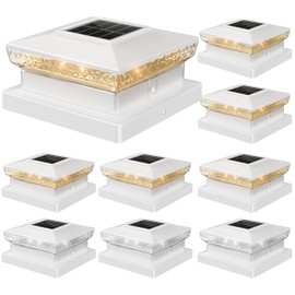 Solar Post Cap Lights, 8 Pack Outdoor Fence Post Solar Lights for 4x4 5x5 Wood/Vinyl Posts, 10-12 Hours Dusk to Dawn Warm/Cool Light Glow for Garden/Deck - White