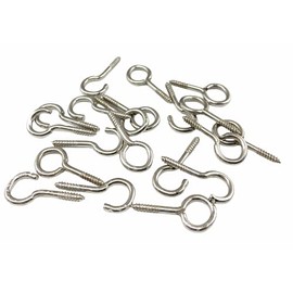 10 Hooks and 10 Eyes for Curtain Wire, Screw In, Chrome Plated, 25mm