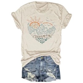 Women's Nature Camping Mountain Hiking Lovers Shirt Adventure Wild Outdoor Graphic Tees Tops(Adventure-A-Beige,L)