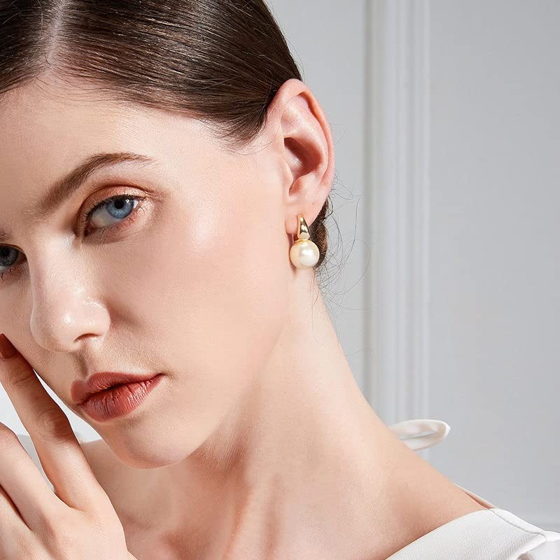 HUGE TOMATO Pearl Drop Earrings, 14mm Elegant Big Pearl Earrings