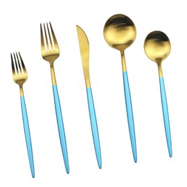 JASHII Silverware Sets, 20-Piece Flatware 18/10 Stainless Steel Heavy Weight Forged Cutlery Eating Utensils Forks Spoons Knives Set Tableware Service for 4 Matte Finished (Blue & Gold)