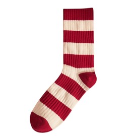 Red Socks for Men and Women - Cotton Socks in Retro Design | Striped & Plain Models | Comfortable & Breathable Leisure Socks | Gift Idea Christmas, striped
