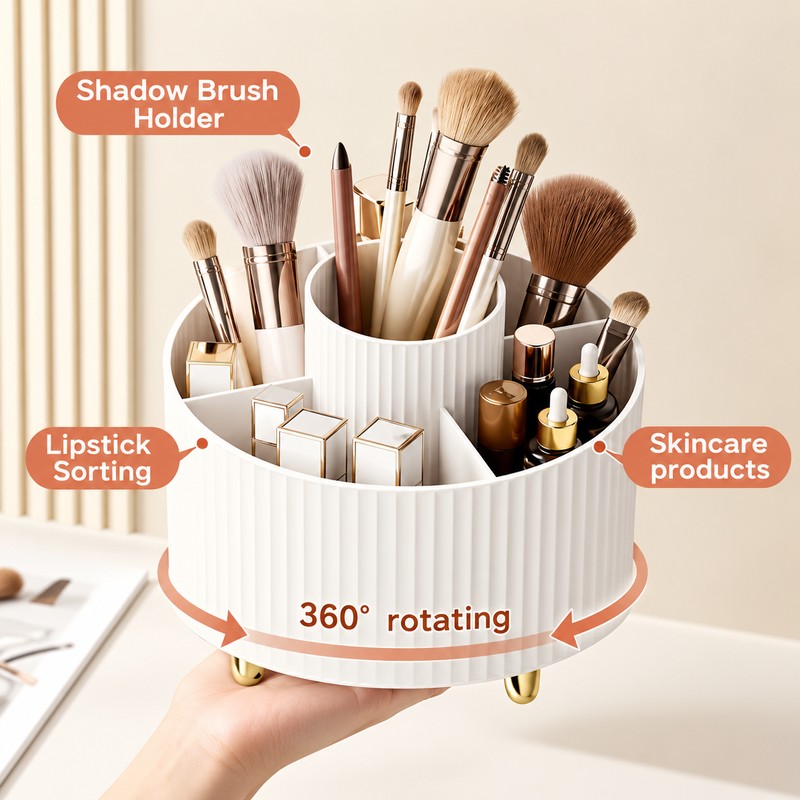 Rotating Makeup Organizer for Daily Beauty Storage – Easy-Access Plastic