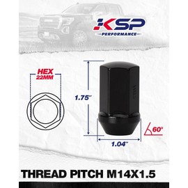 KSP 14X1.5 Lug Nuts Set for Silverado Sierra 6 Lug Stock Aluminum Rim, 24pcs Black Chrome OEM Wheel Nuts Compatible with Chevy GMC Ram Ford 14mmx1.5 Aftermarket&Factory Wheel, Rust Prevention