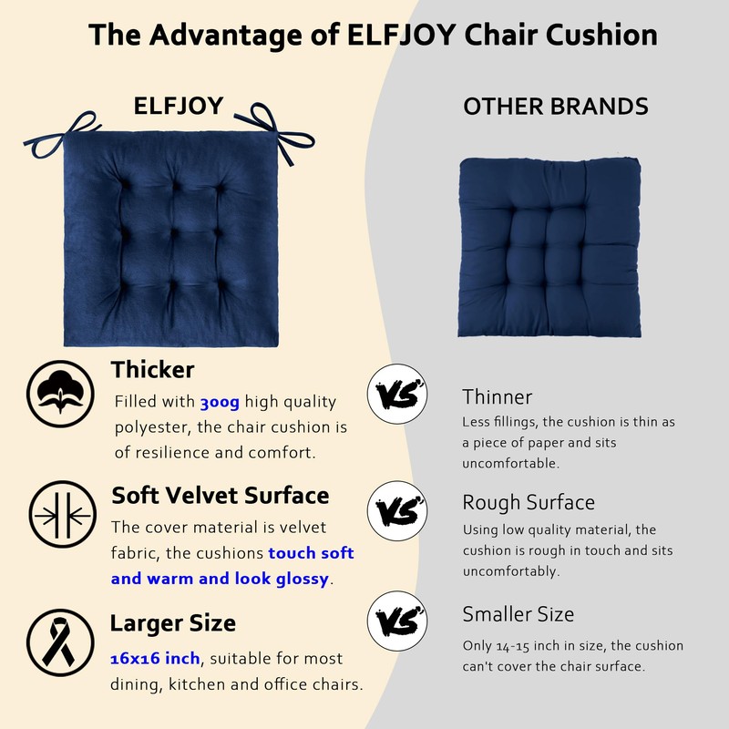 ELFJOY 4 Pack Chair Cushions for Dining Chairs Chair Pads
