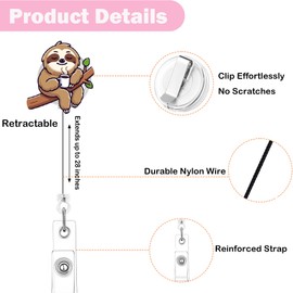 Cute Sloth Badge Reel,Funny Sloth Badge Reel Holder - Clip-On Name Badge Tag with Belt Clip, ID Card Holder for Office Worker, Doctor, Nurse,Teacher and Student