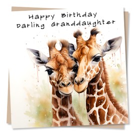 Majestic Giraffe Granddaughter Happy Birthday Card - Happy Birthday Darling Granddaughter - Made in UK
