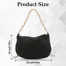 Huipalon Black Clutch Bag Black Sparkly Rhinestone Bag with Detachable Pearl Chain Strap Sparkly Evening Bags for Women Wedding Prom, Cocktail Party