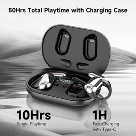 WEIBEIQI Pro-Grade Open-Ear Audio: Bluetooth 5.4 Wireless Headphones，60H Playtime + Fast Charge IPX7 Waterproof Earhooks Suitable for Safe Driving, Fitness Running Black