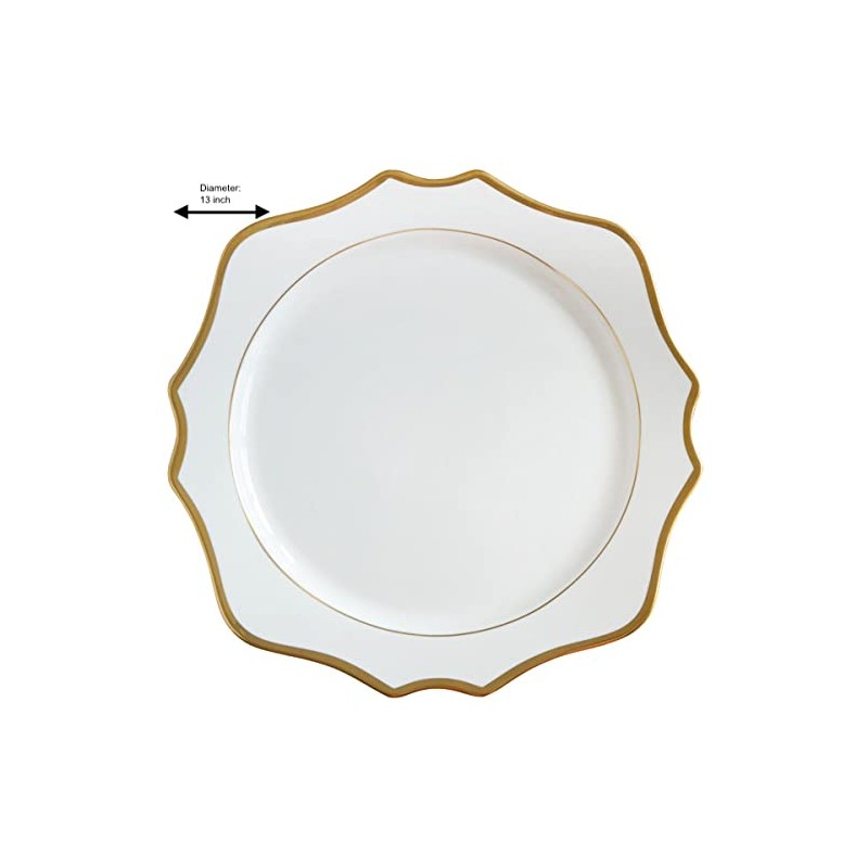 Decor Essentials Ceramic Scalloped Edge Gold Rimmed Charger Plate Dinnerware