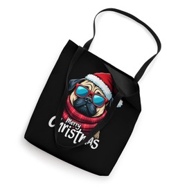 Funny Merry Christmas Pug Sunglasses Santa Hat Dog Lover Tote Bag