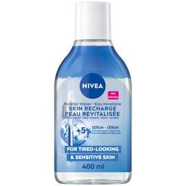 NIVEA Skin Recharge Micellar Water for Tired-Looking and Sensitive Skin, Eyes, Lips and Face Cleanser with Panthenol, Squalane and Amino Acid Complex for Overnight Moisture Replenishment, 400mL
