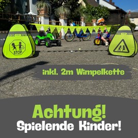 HECKBO 2 x Pylons Caution Children's Sign Playing Pylons Pylons + Bunting – Children Road Pylons Children Safety Pop Up Set