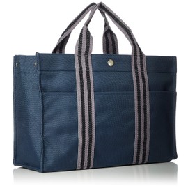 [EXAS] Horizontal Line Pattern Tote Bag (Medium), navy