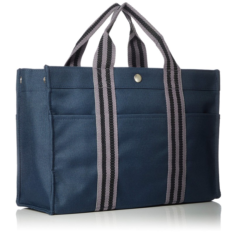 [EXAS] Horizontal Line Pattern Tote Bag (Medium), navy