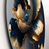 DesignQ Round Metal wall art, Deep Blue and Gold Blossom
