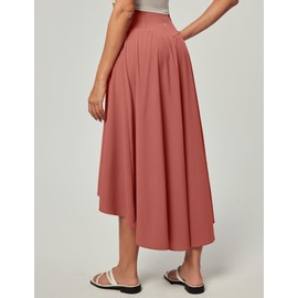 Heathyoga High Waist Wrap Skirt with Shorts Flowy Skirts for Women Trendy Summer Ruffle High Low Maxi Skirt with Slit Coral