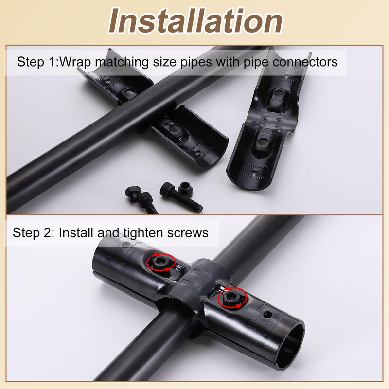 sourcing map 2 Pcs Straight Structural Pipe Connector, 1-1/8" 4-Way