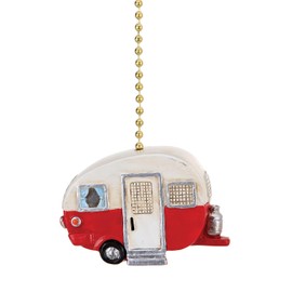 Red and White Happy Camper Ceiling Fan Light Dimensional Pull