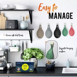 ALOVIAN Spoon Rest (Pack of 5) | BPA Free Silicone Spoon Rest (3 Large 2 Small) + Hooks