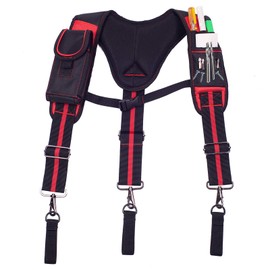 AISENIN Tool Belt Suspenders Construction Work Suspenders with Magnet Pocket, Large Moveable Phone Holder, Pencil Holder
