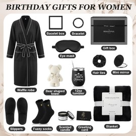14 Pcs Birthday Gifts for Women Care Blanket Gifts Set Spa Baskets Get Well Soon Gift Baskets Gift for Women Mom Her Girlfriend Sister Daughter Friend Wife Grandma (Piped,Black)
