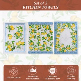 Maison d'Hermine Kitchen Towels 100% Cotton 50 cm x 70 cm Multi-Purpose Soft Absorbent Tea Bar Towels Spring/Summer (Cedrat, Set of 3)