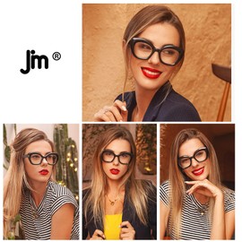 JM 2 Pack Cat-Eye Bifocal Reading Glasses for Women, Blue Light Blocking Computer Readers with Spring Hinge, Black & Tortoise +1.5