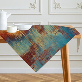 Tablecloth 85 x 85 cm Orange Colourful Modern Middle Runner Art Painting Tablecloths Short Linen Table Decoration Washable Decoration Aesthetic Tablecloth for Autumn Party Weddings Holidays Birthday