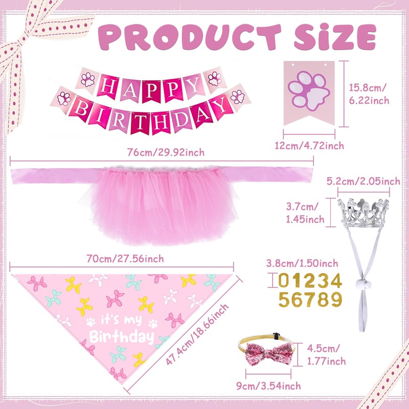 Wodison Dog Cat Birthday Party Supplies, Birthday Bandana Tutu Bow