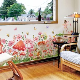 Mirabuy Fairy Garden Wall Decals Fairy Girl Mushroom Flowers Wall Stickers for Girls' Room Nursery