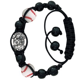 Needzo Needzo Adjustable Black Cord Bracelet with Baseball Beads and St. Sebastian Medal for Athletes, One Size