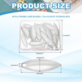 PATIKIL Fishing Lure Blades, 40 Pack 1" x 0.3" Fishing Spinner Baits Willowleaf Lure Spinner Making Part with Plastic Storage Box for Bait Accessories, Silver Tone