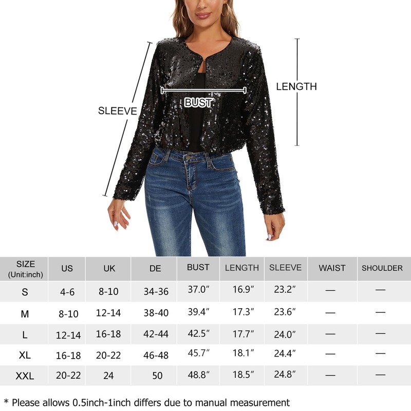 MINTLIMIT Women's Sequin Cardigan Short Open Cardigan Long Sleeve Bolero