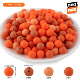Kovict 150Pcs Silicone Beads 15mm Mix Color, Bulk Silicone Beads for Keychain Making, 15mm Silicone Beads for Pens and Bracelet Making(Orange)