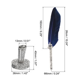 PATIKIL 26cm/11 Carved Feather Pen Set, Vintage Quill Pen with Ink Set 5 Replacement Nibs Stand Base for Calligraphy Writing Dip Pen Wedding Gifts, Dark Blue