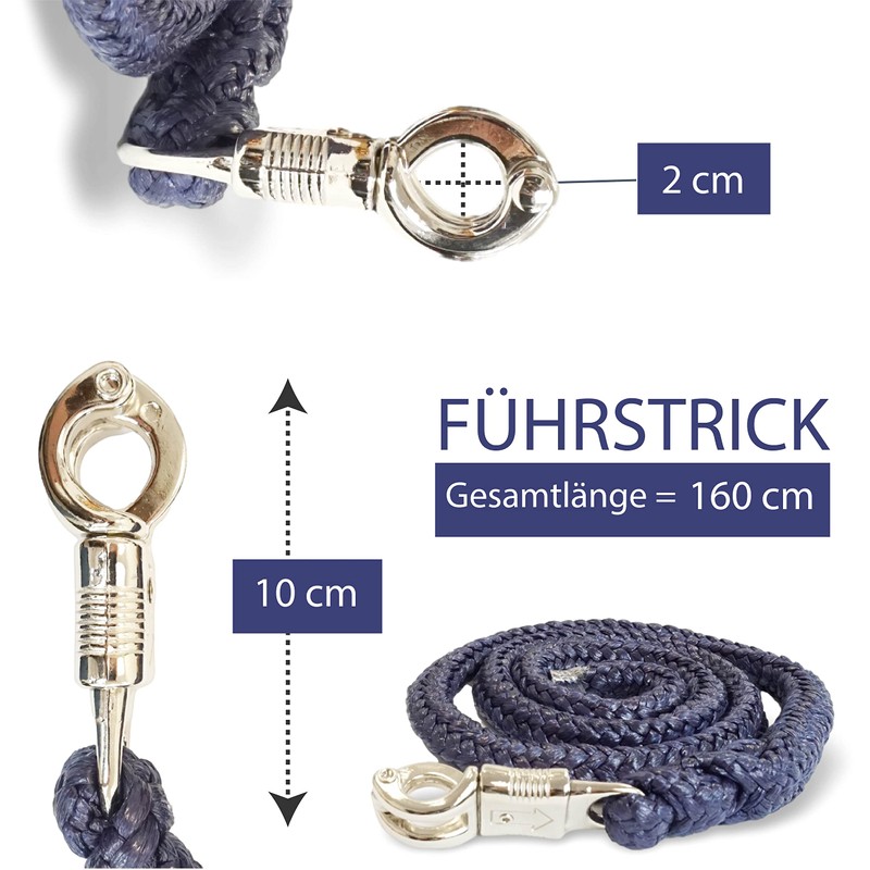 Pferdelinis Horse LEASH, 1.60 m (dark blue), with panic hook