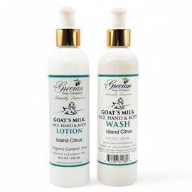 The Grecian Soap Company Goat Milk Lotion & Body Wash Set – Island Citrus Scent, 8oz Each – Body Lotion & Face Wash, Moisturizing Skin Care Set for All Skin Types, Hydrating Skincare