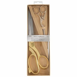 Milward 2189021 Premium Gift Set-Includes Dressmaking Shears and Stork Embroidery Scissors, Gold, 25.5cm and 11.5cm