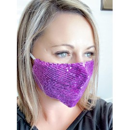 Glitter Sequins Sparkle 8 Combo Pack (Cream, Purple, Peacock Blue, Blue/Gold/Red) – Adjustable Fashion Face Mask – Cute Face Mask Made of Cotton/Poly Blend – Womens Fashion Reusable Mask (8 Count)