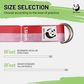 Slim Panda Yoga Strap for Stretching, (10+ Colors,6 Feet/8 Feet) Yoga Bands with Adjustable D-Ring Buckle, Cotton Yoga Belt for Fitness, Yoga, Pilates, Physical Therapy, Improve Flexibility