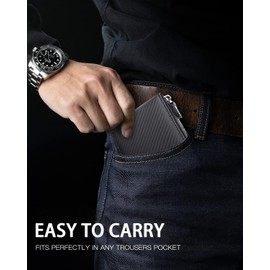 Huztencor Wallet with Zipper for Men RFID Blocking Wallets for Men Leather Zip Around Bifold Multi Card Holder Purse Carbon Fiber Black